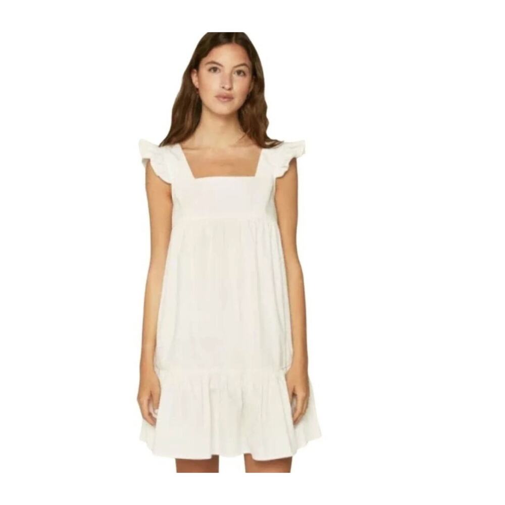 Compania Fantastica Ruffled Mini Dress XL Ivory White Cap Sleeve Pockets NWT